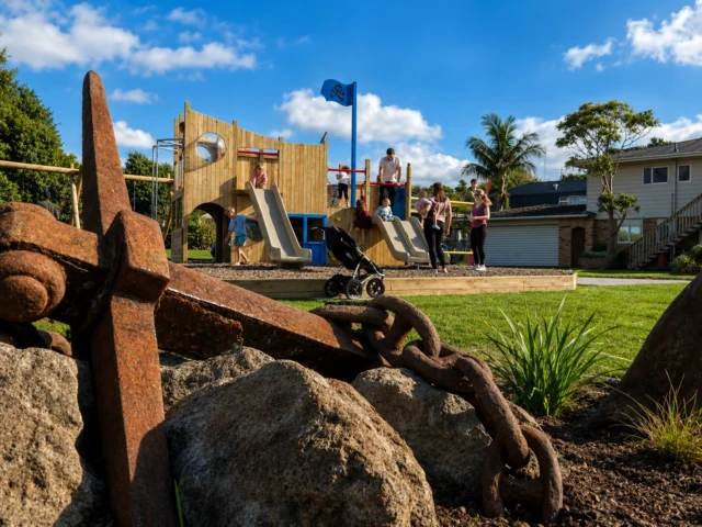A small neighbourhood playground with a big story ⚓️

This awesome anchor was reclaimed by Auckland Council  from the Ports of Auckland and thoughtfully repurposed as a striking architectural feature, perfectly complementing the playspace’s maritime theme. A great example of giving new life to local history while creating a unique community space for families to enjoy.

Envirotech 
Hibiscus And Bays Local Board